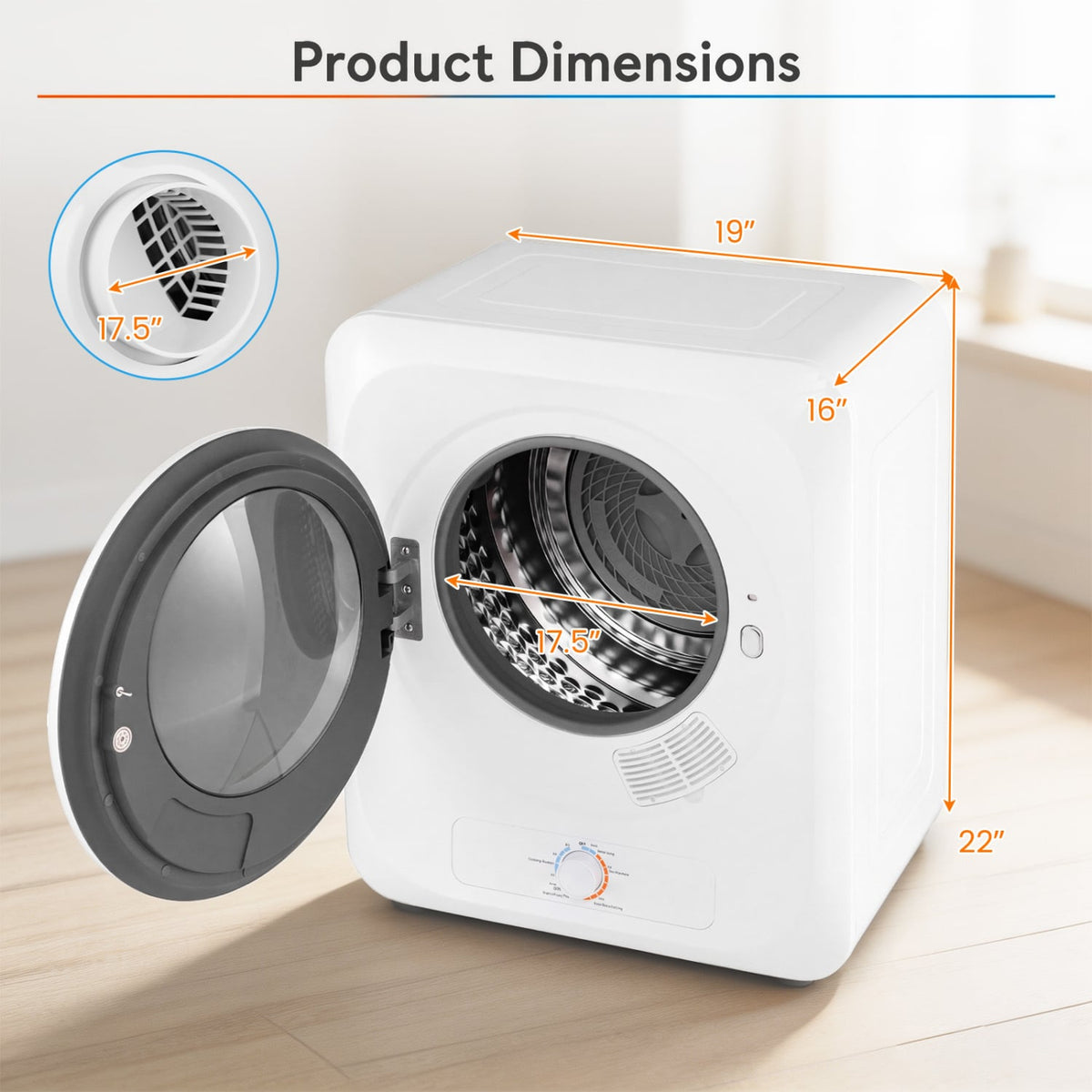 1.5 Cu.ft Sèche-linge portable, 850W, 5 modes, Blanc