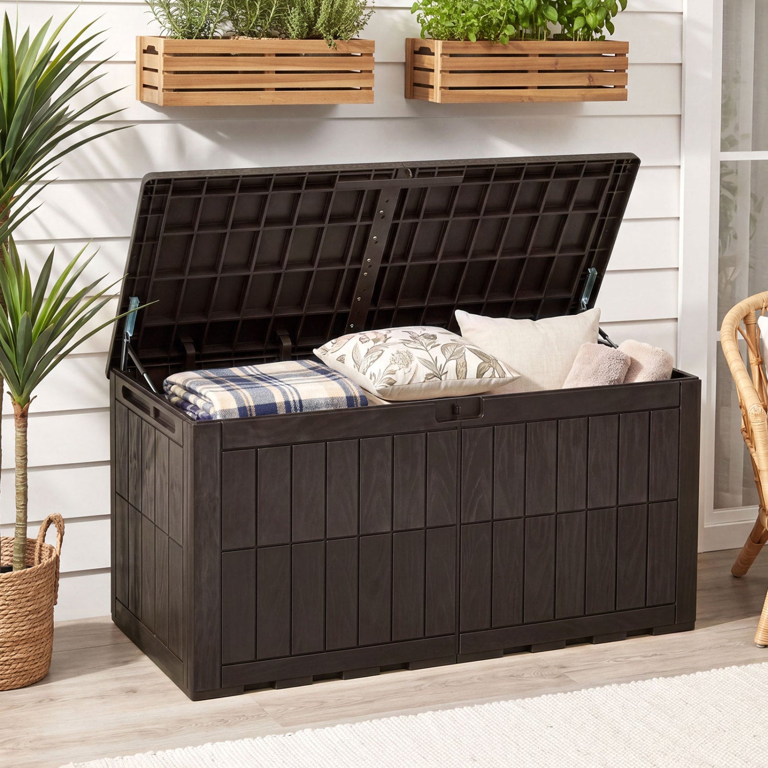 120 Gal Outdoor Deck Box with Lid, Brown Sheds & Outdoor Storage at Gallery Canada