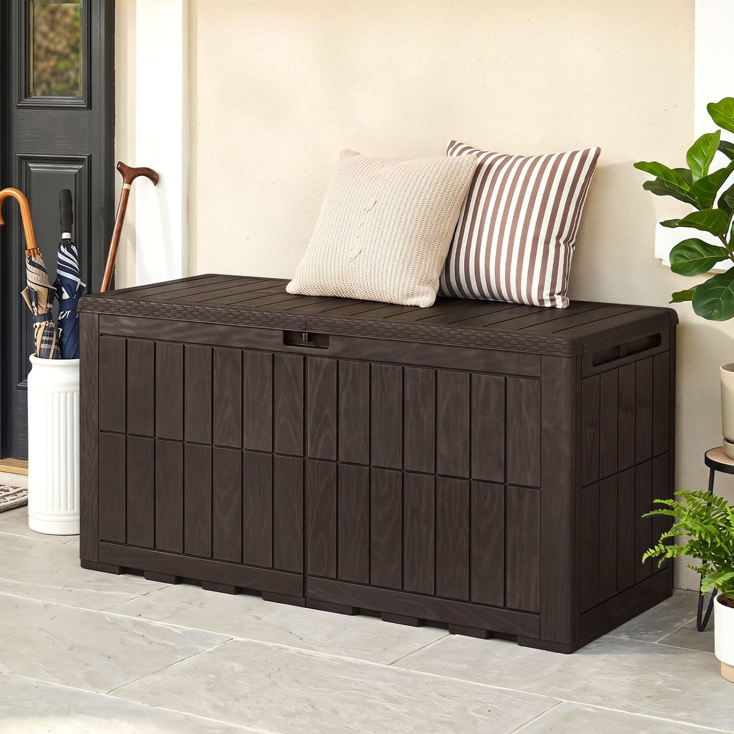 120 Gal Outdoor Deck Box with Lid, Brown Sheds & Outdoor Storage at Gallery Canada