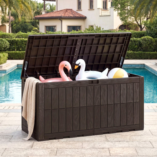 120 Gal Outdoor Deck Box with Lid, Brown