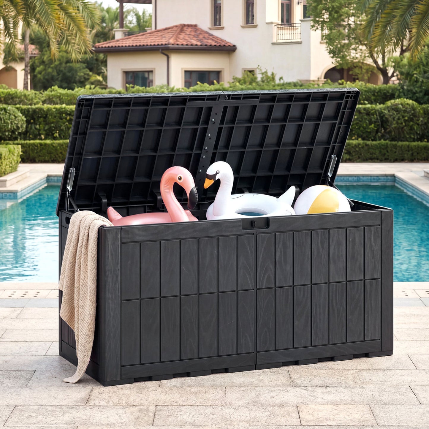 120 Gal Outdoor Deck Box, Garden Tools Storage, Black Sheds & Outdoor Storage at Gallery Canada