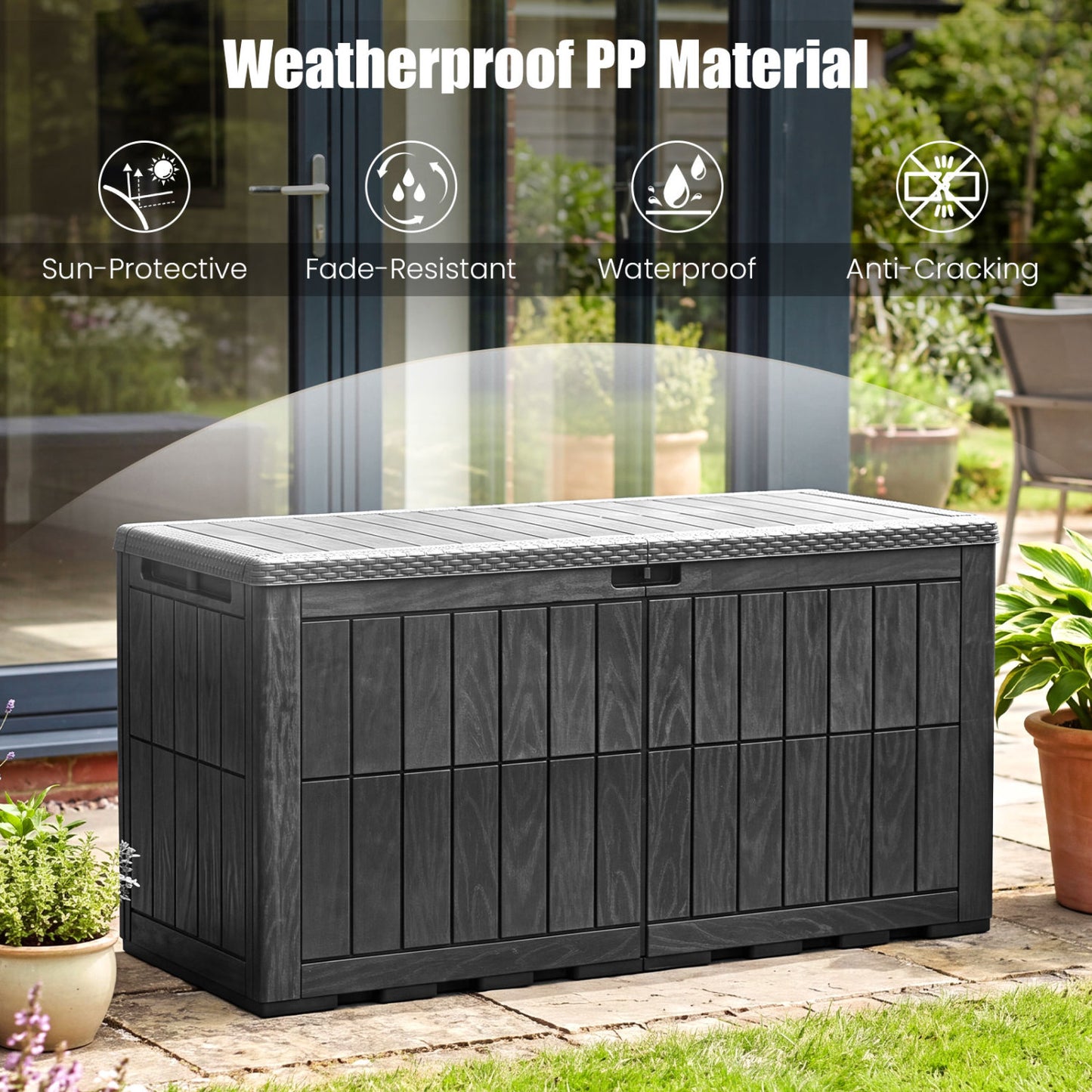 120 Gal Outdoor Deck Box, Garden Tools Storage, Black Sheds & Outdoor Storage at Gallery Canada