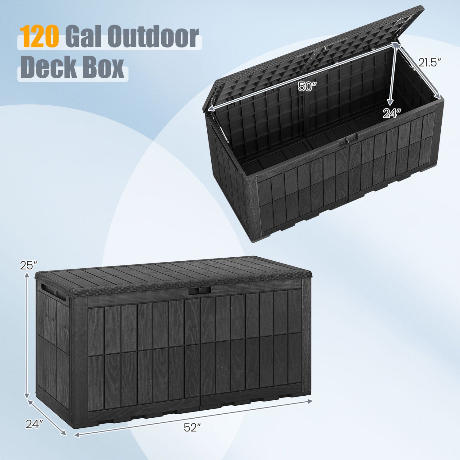 120 Gal Outdoor Deck Box, Garden Tools Storage, Black Sheds & Outdoor Storage at Gallery Canada