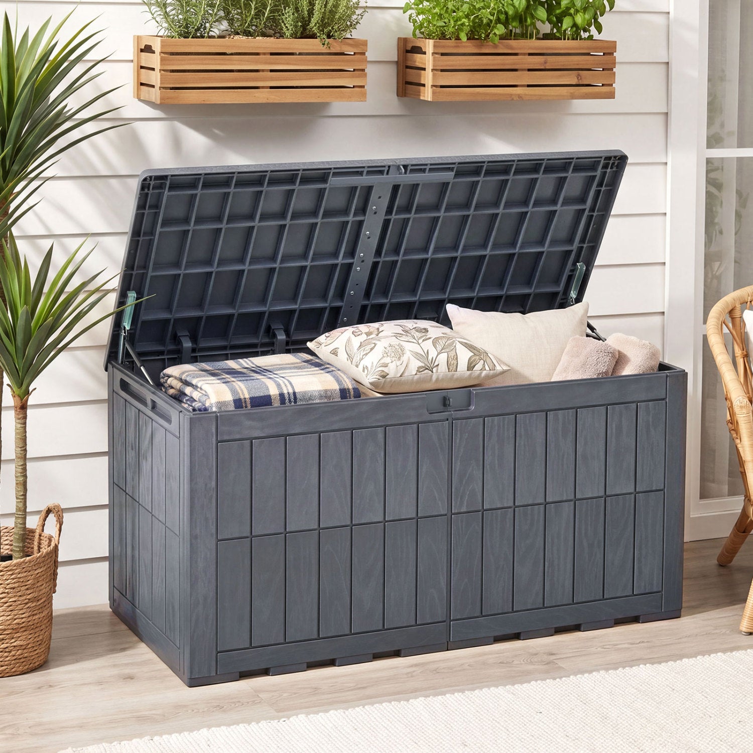 120 Gal Outdoor Deck Box with Lid, Gray Sheds & Outdoor Storage at Gallery Canada