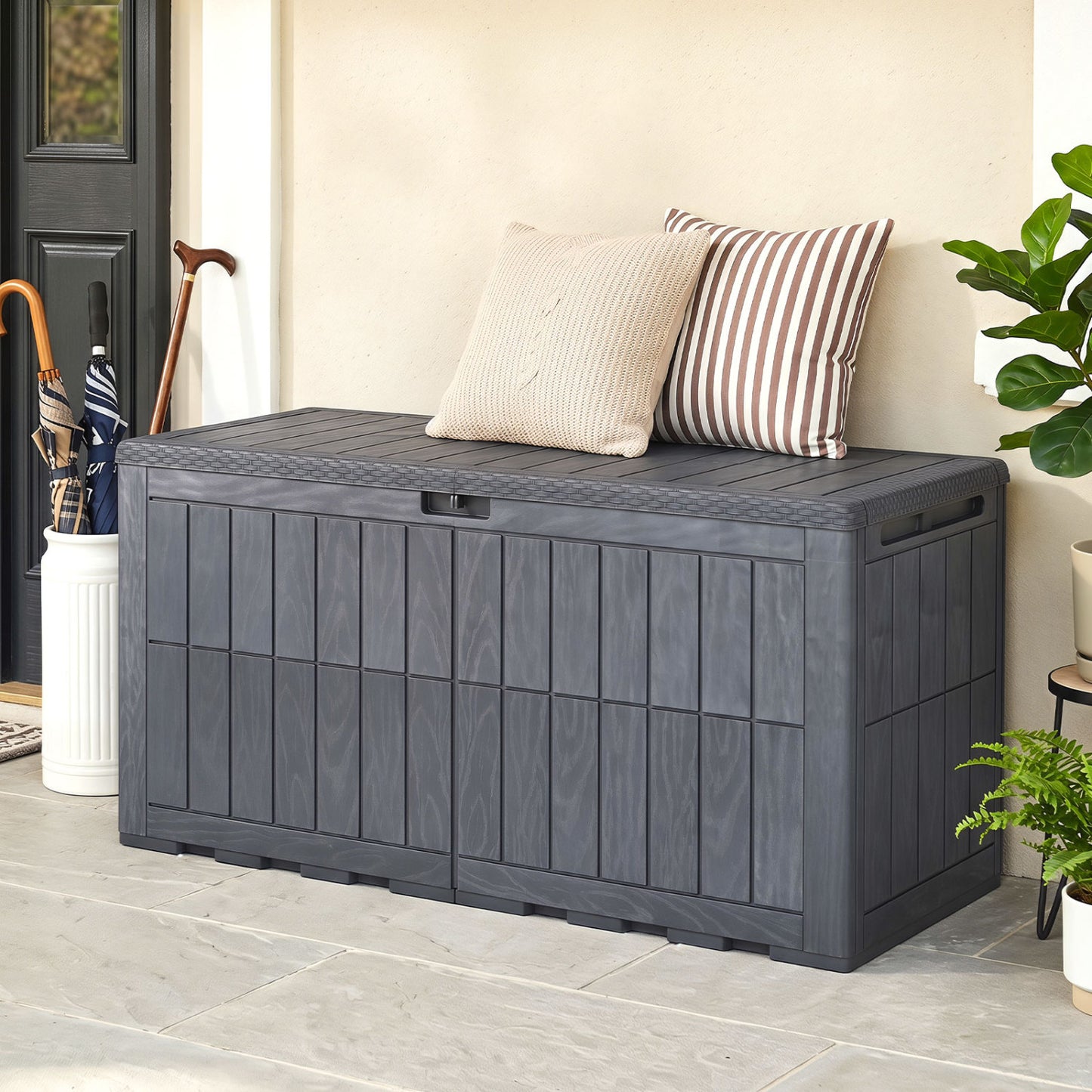 120 Gal Outdoor Deck Box with Lid, Gray Sheds & Outdoor Storage at Gallery Canada