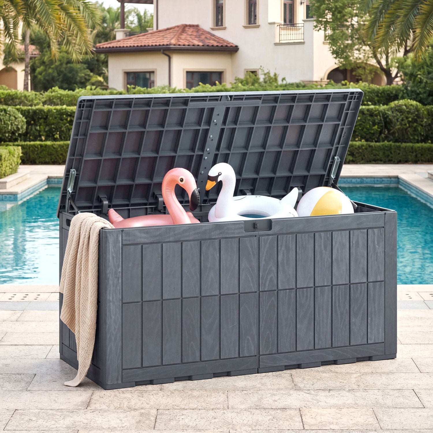 120 Gal Outdoor Deck Box with Lid, Gray Sheds & Outdoor Storage at Gallery Canada