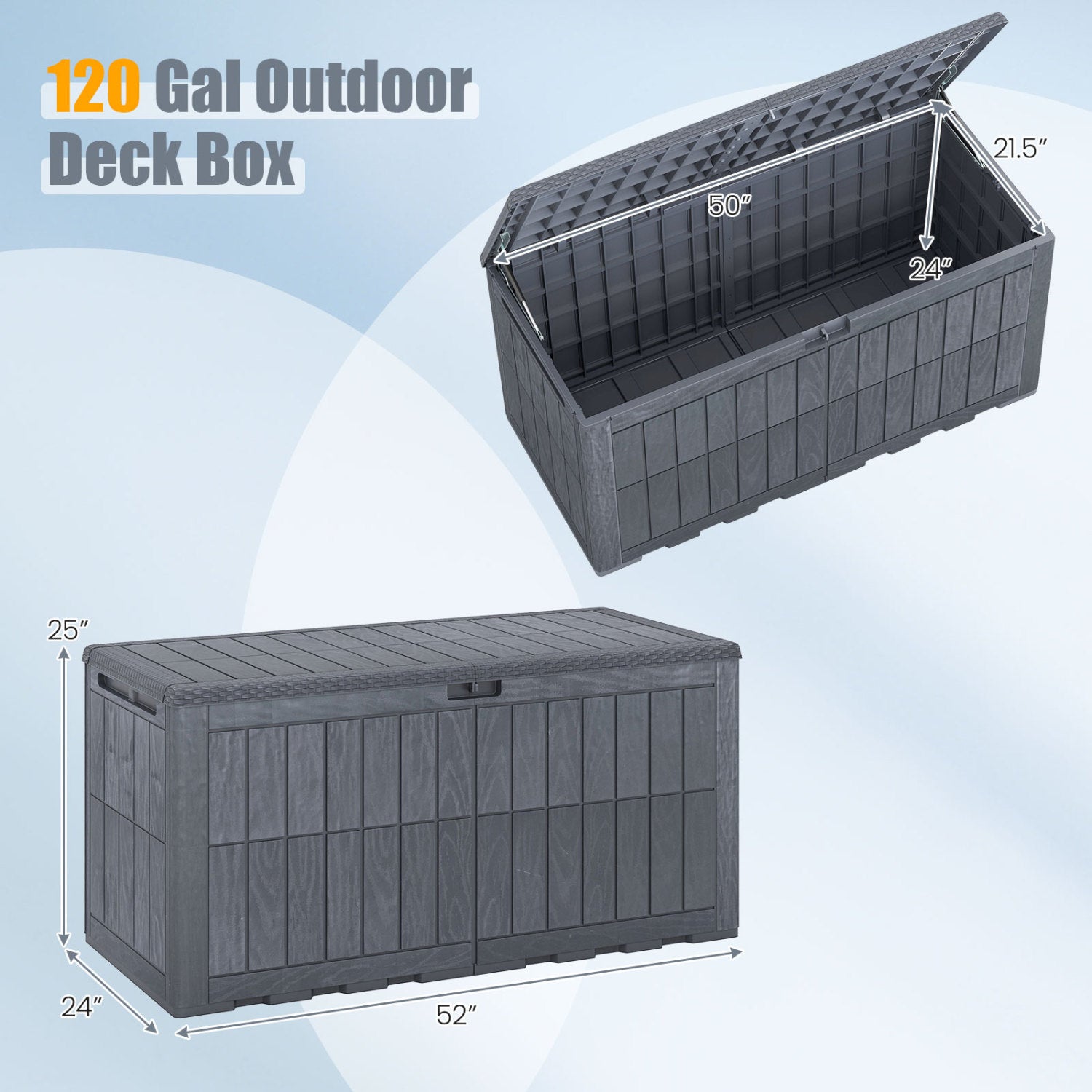 120 Gal Outdoor Deck Box with Lid, Gray Sheds & Outdoor Storage at Gallery Canada