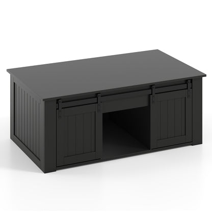 Table basse à dessus relevable de 120 cm, portes de grange coulissantes, noir