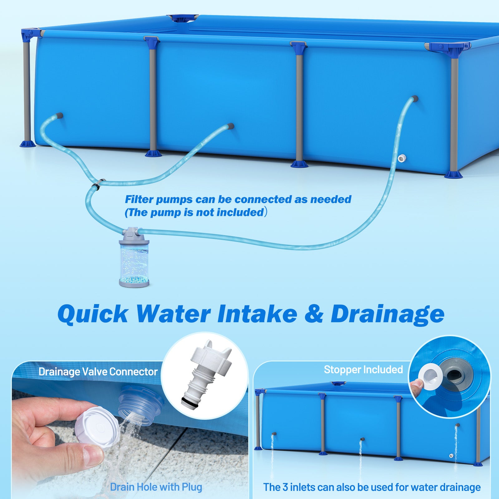 690/978/1158/1617 Gal Outdoor Family Swimming Pool with Metal Frame-6 ft, Blue Swimming Pools at Gallery Canada