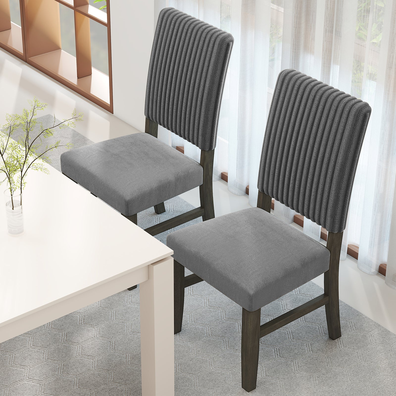 Dining Chair Set of 2 Mid-Century Modern Velvet Fabric Upholstered Chairs-Grey, Gray Dining Chairs at Gallery Canada