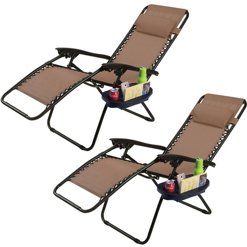 2-Piece Folding Lounge Chair, Zero Gravity, Brown