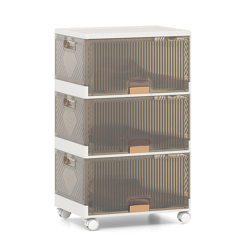 3 Cube Stackable Storage Bins, Detachable Wheels, White