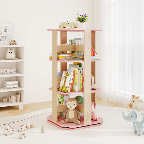 3-Tier Freestanding Corner Toddler Book Rack with 12 Sectors, Pink
