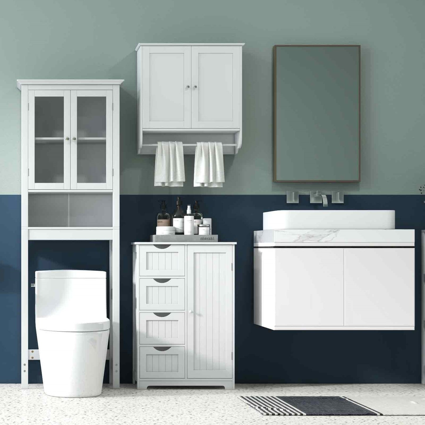 Laundry Room Bundle: Wooden Cabinet Wall-Mounted Bathroom Storage Clothe Dryer Laundry Basket, White Washers & Dryers White at Gallery Canada