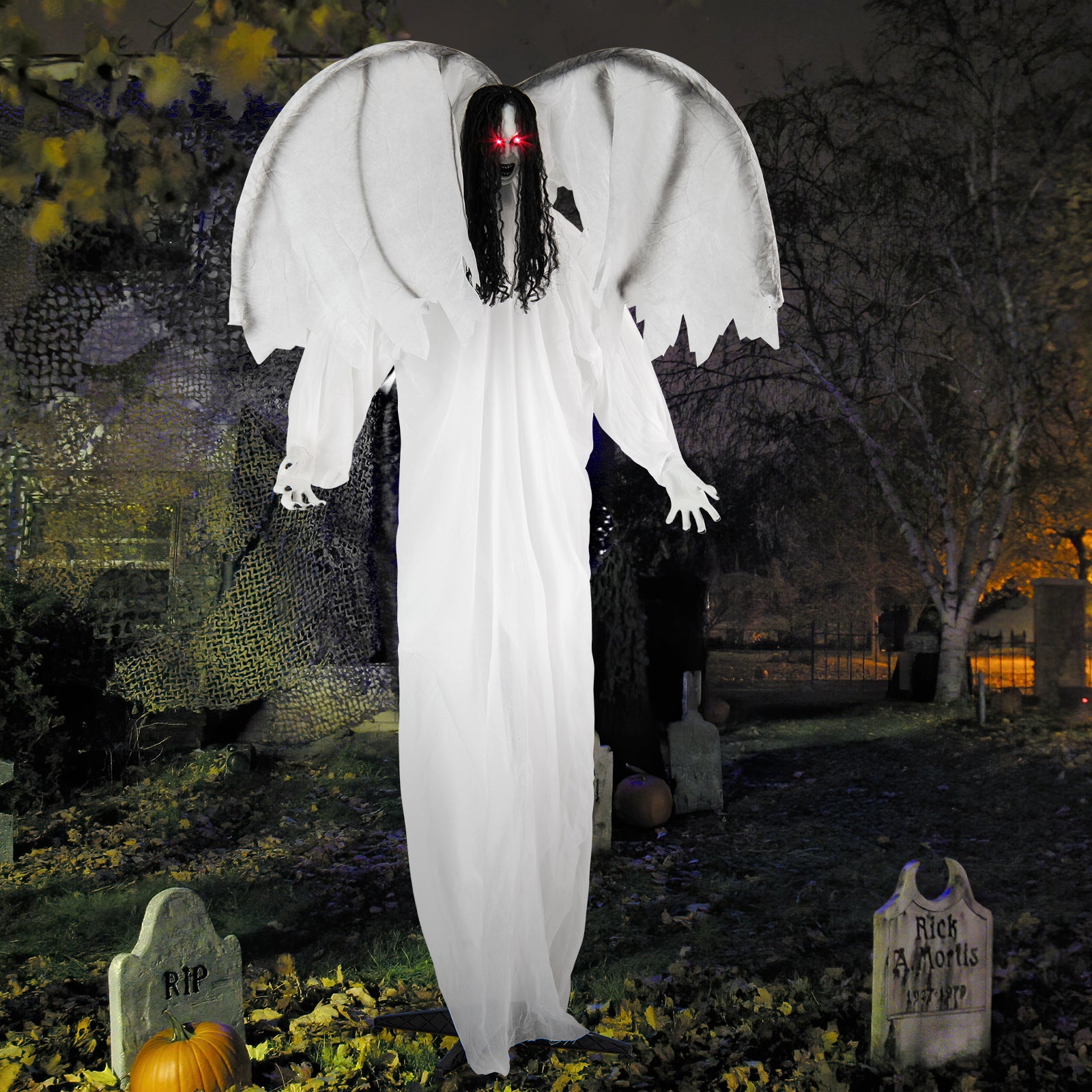 6.6 Feet Halloween Animatronic Standing Angel with Sound-Activated Light-up Eyes and Flapping Wings Halloween at Gallery Canada