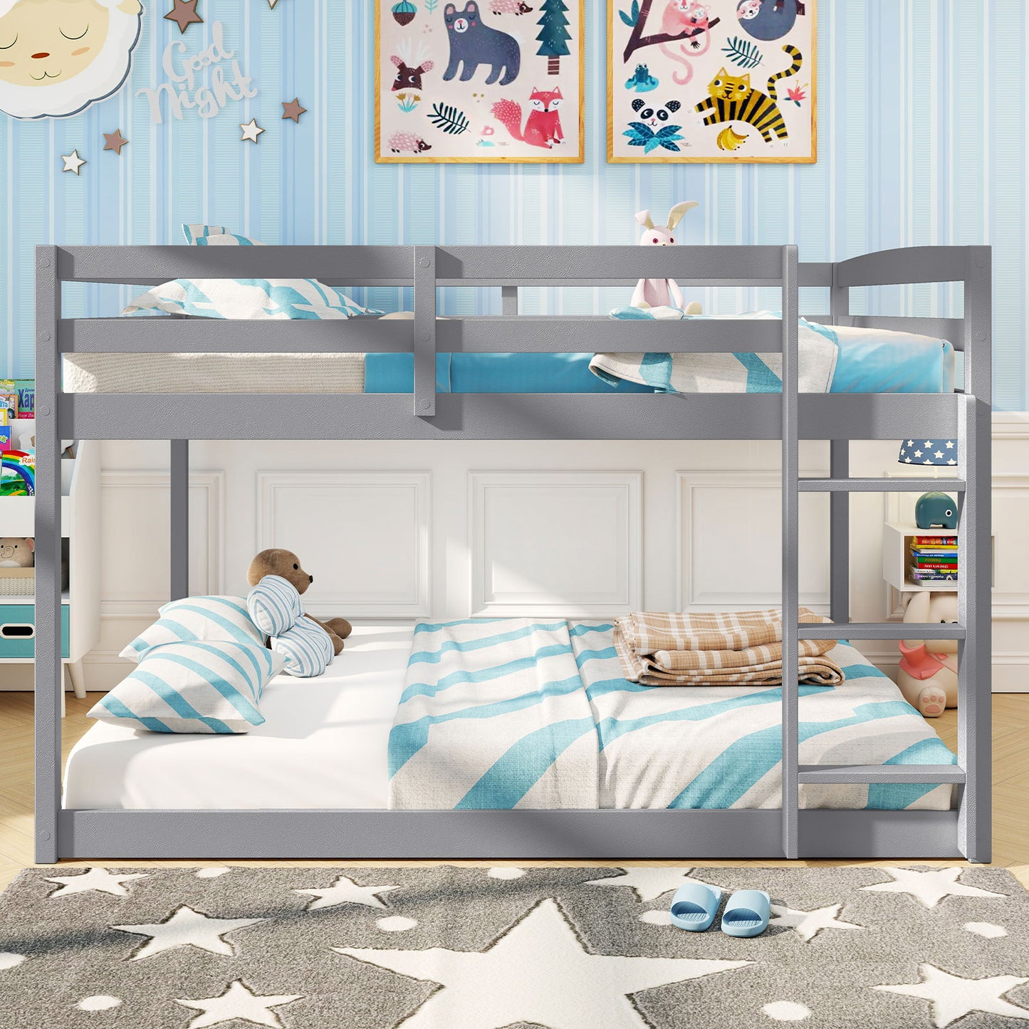 Full Over Full Bunk Bed Low-to-ground Bunk Bed, Gray Bunk Bed Frame at Gallery Canada