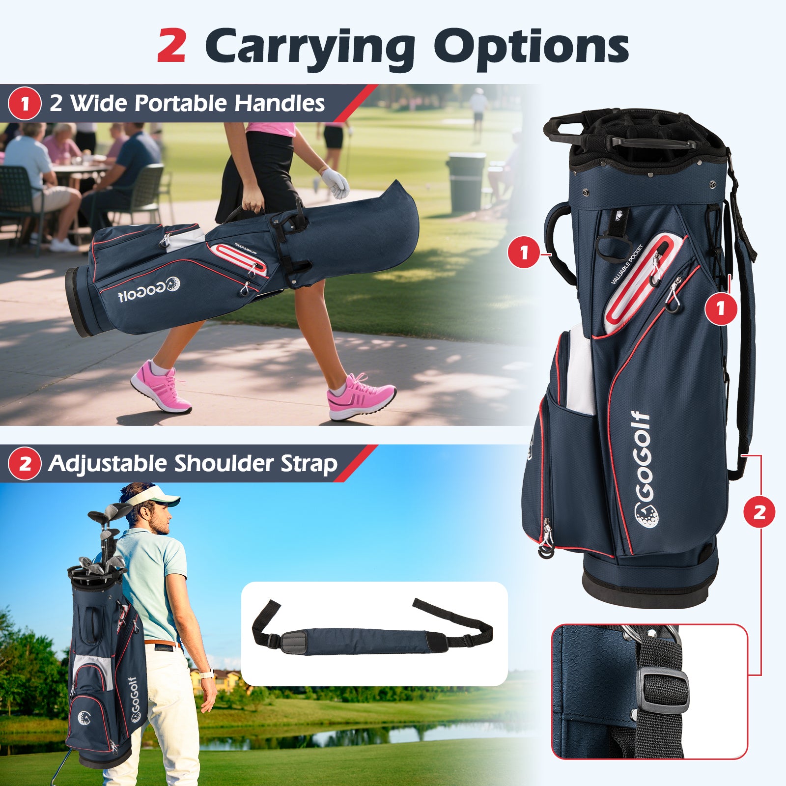 Golf Cart Bag Lightweight Portable Golf Club Organizer Bag, Navy Golf at Gallery Canada