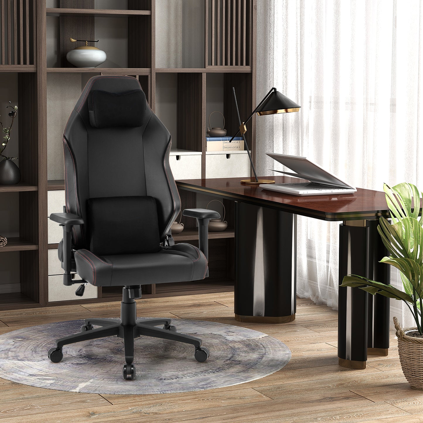 Ergonomic High Back Computer Chair with Magnetic Headrest and Lumbar Pillow, Black Gaming Chairs at Gallery Canada