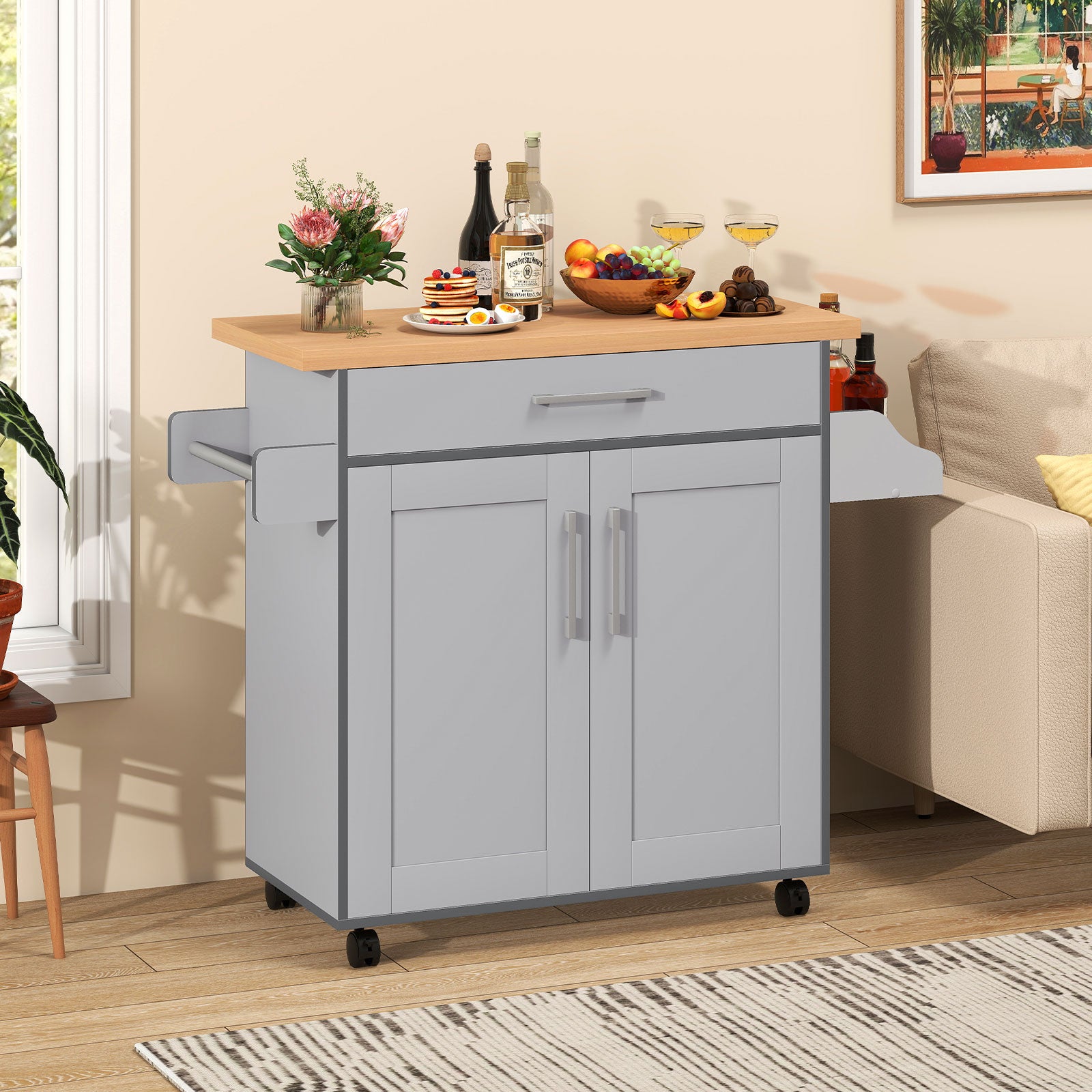 Rolling Kitchen Island Cart with Towel and Spice Rack, Gray Kitchen Islands & Carts at Gallery Canada