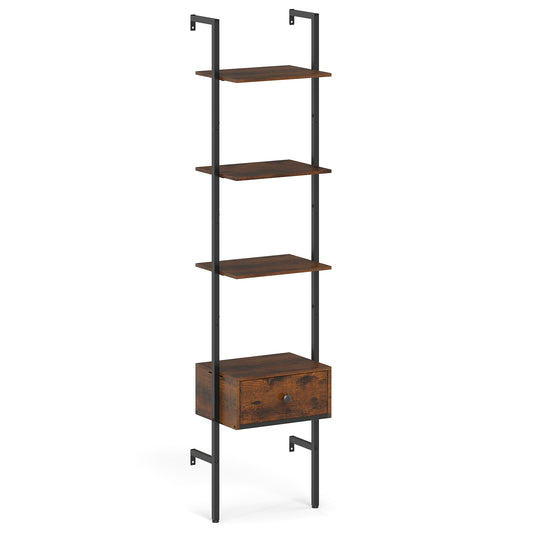5-Tier Ladder Bookcase With Drawer, Metal Frame, Rustic Brown Bookcases Rustic Brown at Gallery Canada