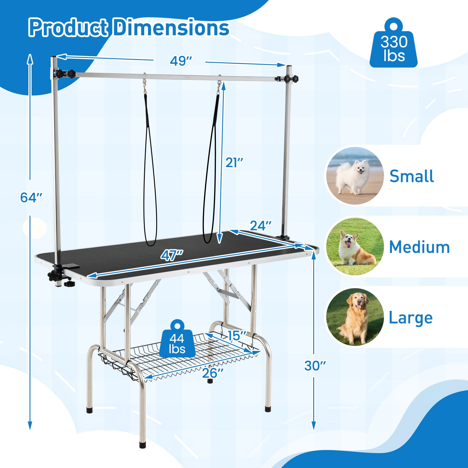 Foldable Dog Grooming Table, Height Adjustable Arms, Black Dog Supplies at Gallery Canada