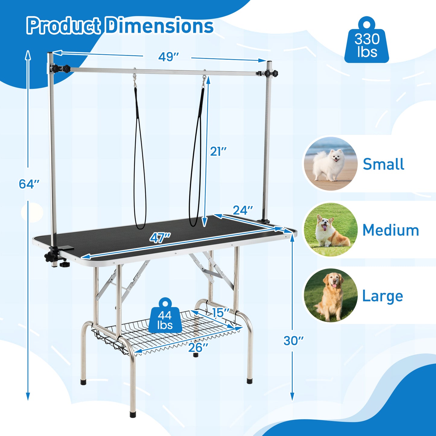 Foldable Dog Grooming Table, Height Adjustable Arms, Black Dog Supplies at Gallery Canada