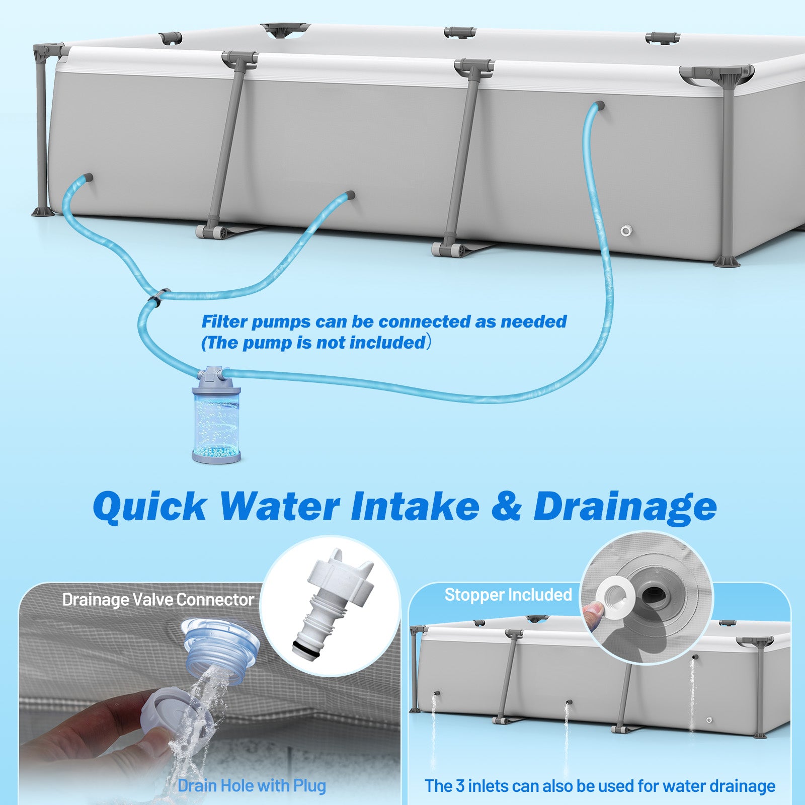 690/978/1158/1617 Gal Outdoor Family Swimming Pool with Metal Frame-10 ft, Gray Swimming Pools at Gallery Canada