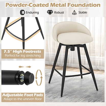 Upholstered Bar Stools Set of 2 with Footrest and Backrest, Beige Bar Stools at Gallery Canada