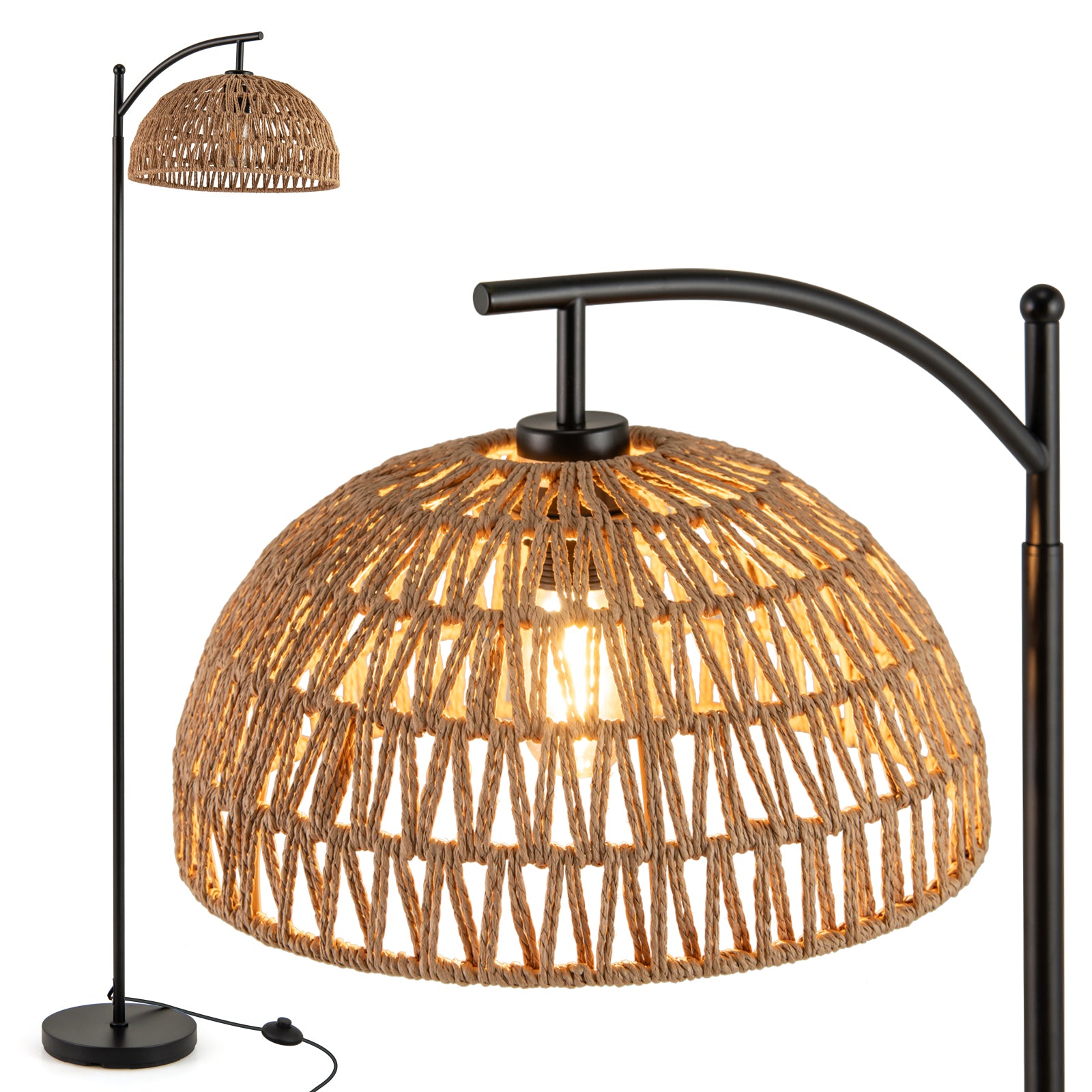 Arc Floor Lamp 63 Inches Tall Pole Lamp with Hanging Lampshade, Black Table & Floor Lamps at Gallery Canada