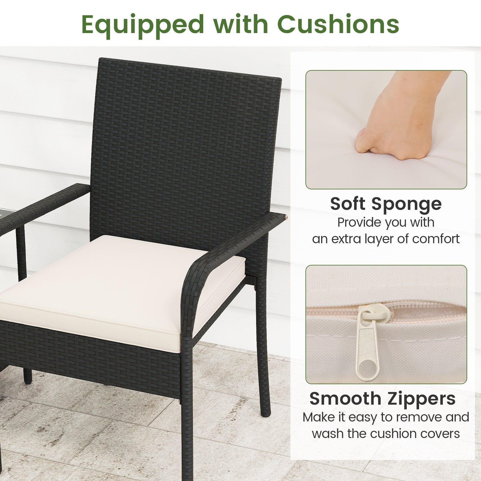 3 Piece Patio Furniture Set with Seat Cushions and Tempered Glass , White Patio Conversation Sets at Gallery Canada