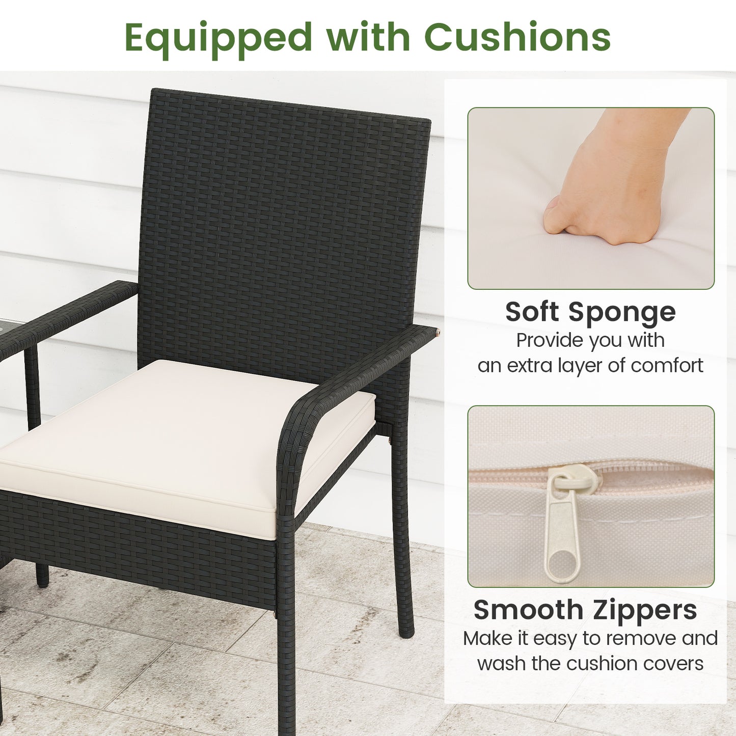 3 Piece Patio Furniture Set with Seat Cushions and Tempered Glass , White Patio Conversation Sets at Gallery Canada