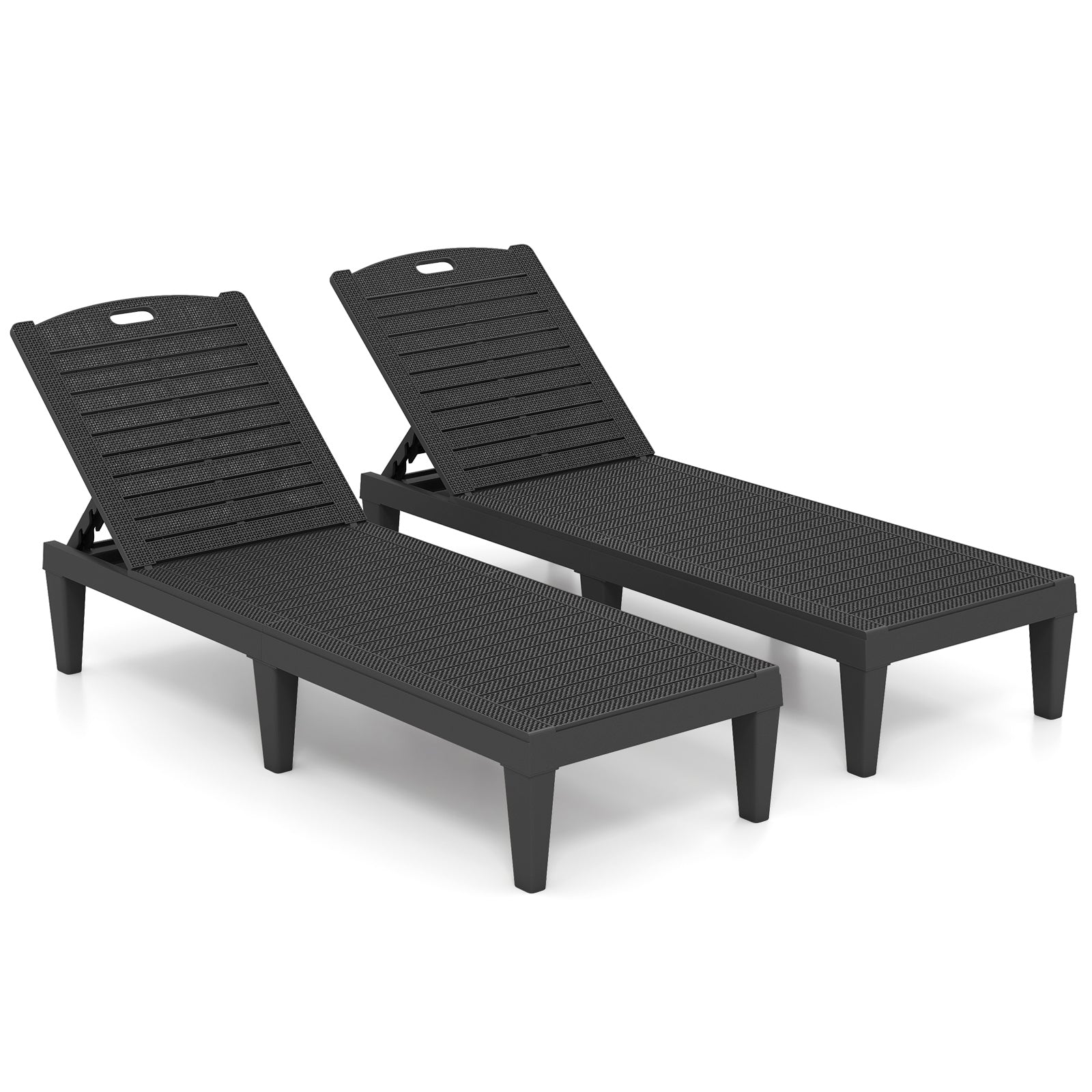 Outdoor PP Chaise Lounge Chairs Set of 2 with 4-Position Adjustable Backrests, Black Outdoor Chaise Lounges at Gallery Canada