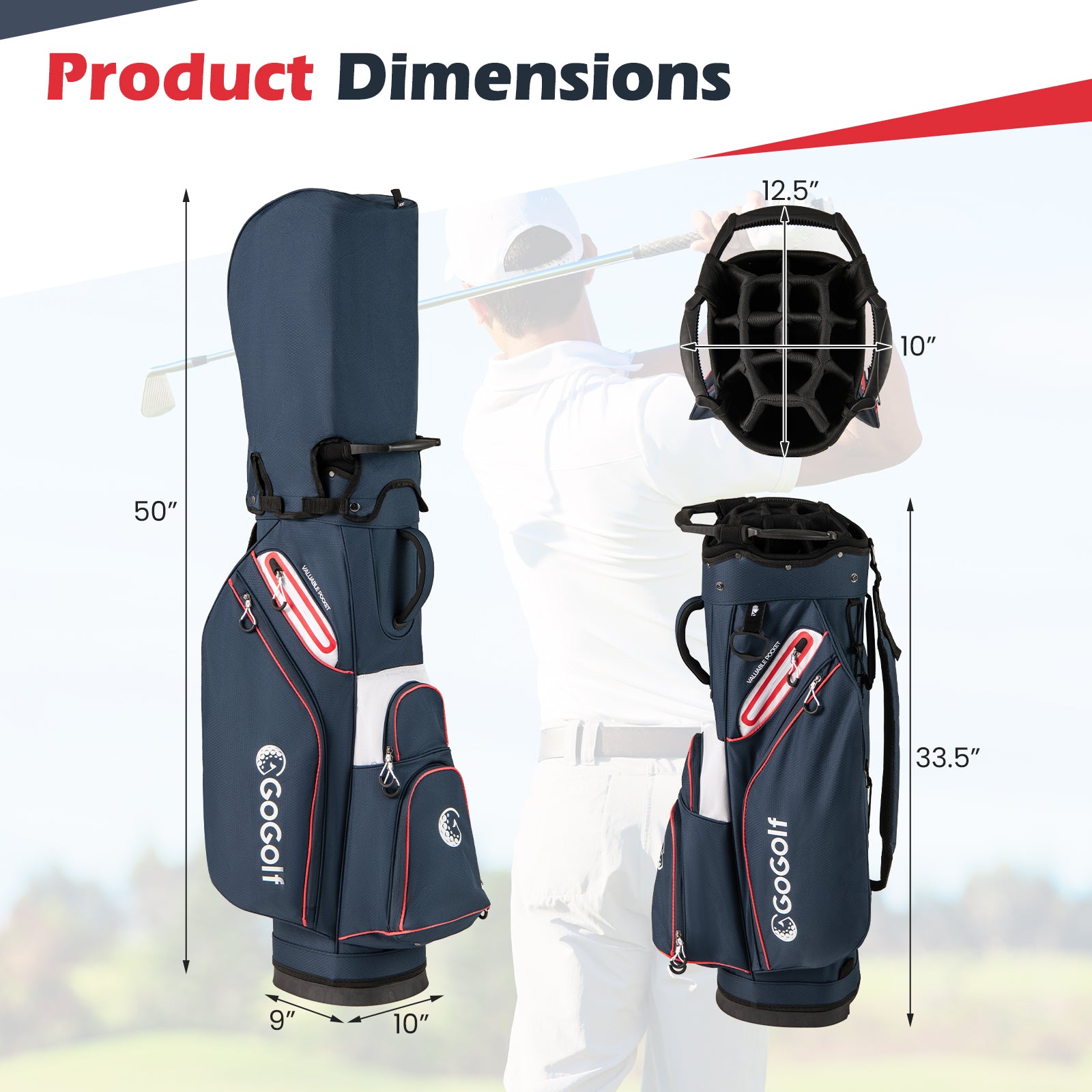 Golf Cart Bag Lightweight Portable Golf Club Organizer Bag, Navy Golf at Gallery Canada