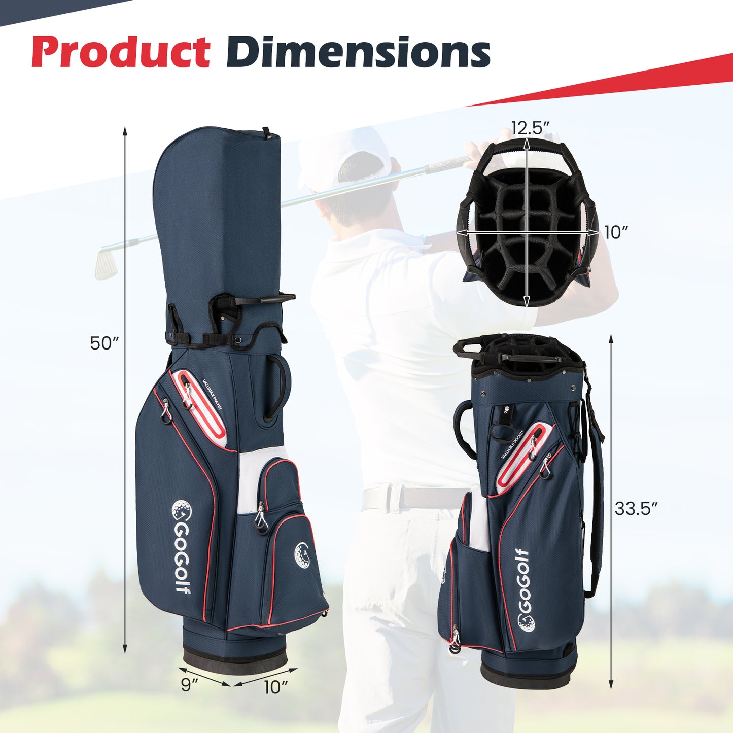 Golf Cart Bag Lightweight Portable Golf Club Organizer Bag, Navy Golf at Gallery Canada