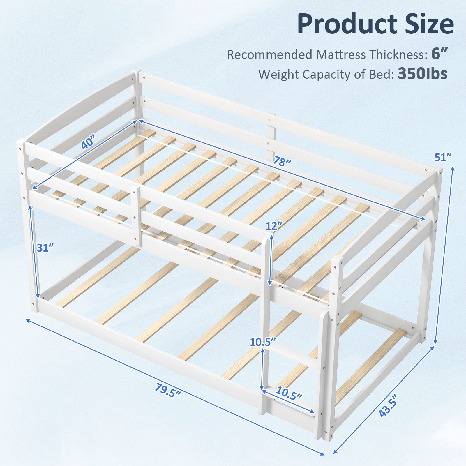 Twin Size Bunk Bed with High Guardrails and Integrated Ladder, White Bunk Bed Frame at Gallery Canada