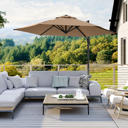 9 FT Cantilever Patio Umbrella with Vented Top and Sun-Protective Canopy, Brown Outdoor Umbrellas at Gallery Canada