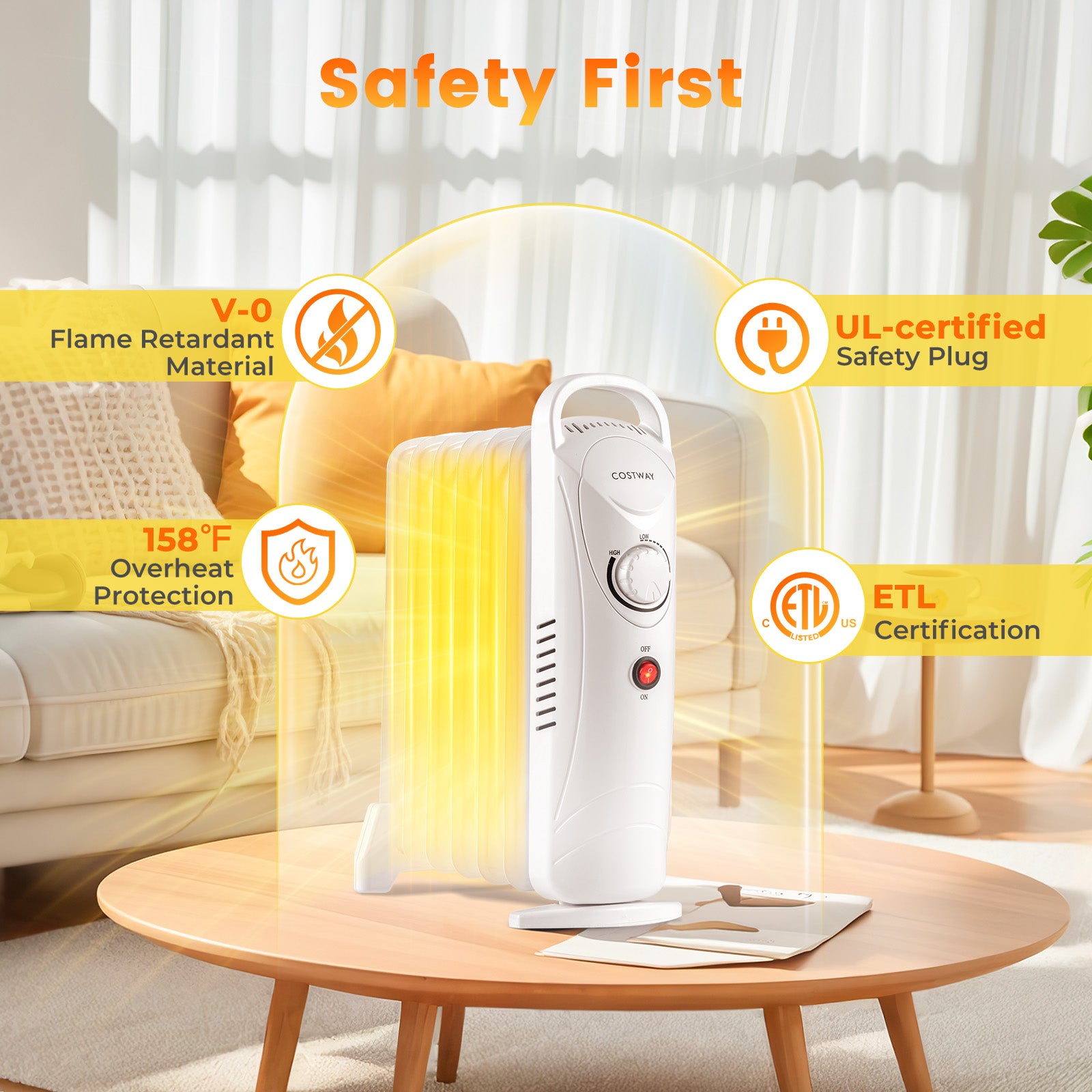 700W Electric Oil Filled Radiator Heater with Adjustable Thermostat, White Space Heaters at Gallery Canada