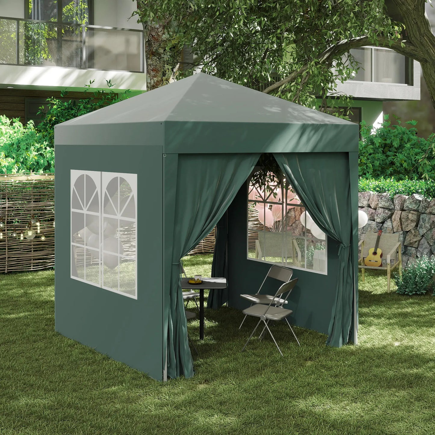 6.6'x6.6' Pop Up Canopy Tent, with Sidewalls, Carry Bag, Green Pop Up Canopies at Gallery Canada