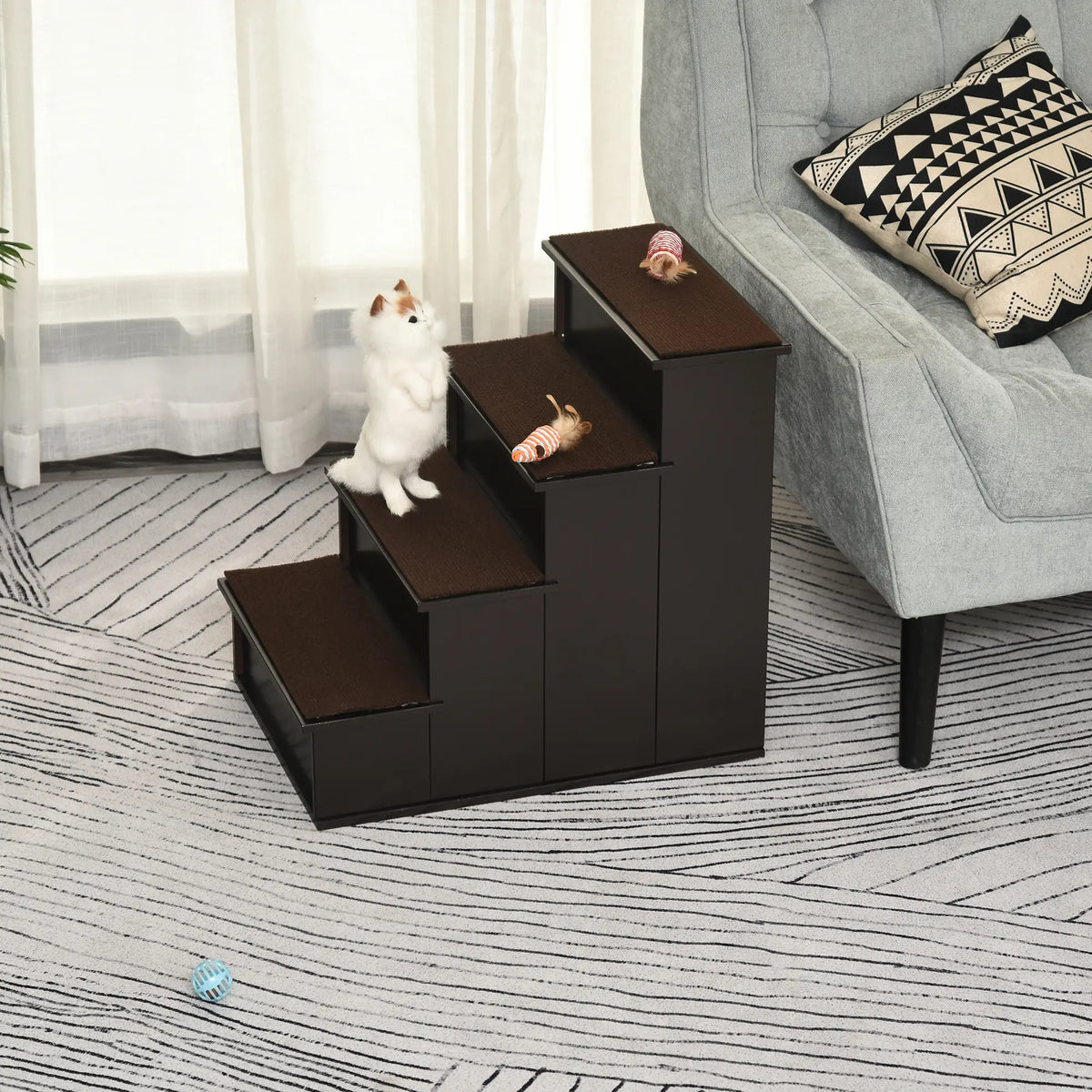 4-Level Wooden Pet Stairs, Non-Slip Carpet, Dark Coffee Dog Stairs at Gallery Canada