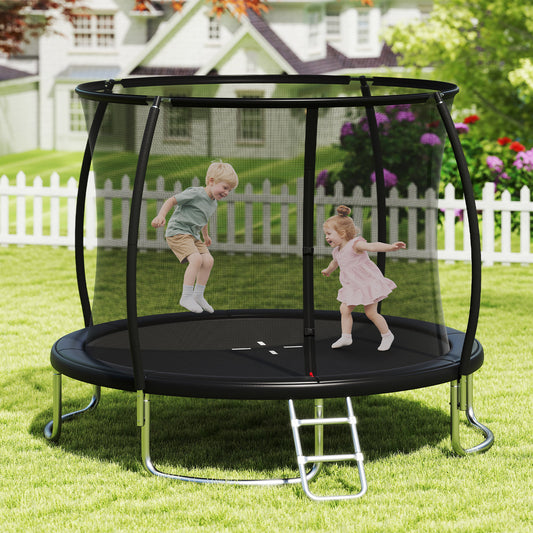 12FT Outdoor Trampoline Heavy-Duty Recreational Trampoline with Safety Enclosure Net, Black Trampolines Black at Gallery Canada