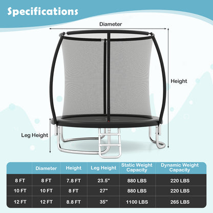 12FT Outdoor Trampoline Heavy-Duty Recreational Trampoline with Safety Enclosure Net, Black Trampolines at Gallery Canada