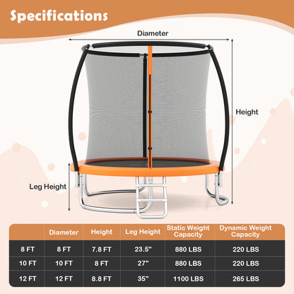 12FT Outdoor Trampoline Heavy-Duty Recreational Trampoline with Safety Enclosure Net, Orange Trampolines at Gallery Canada