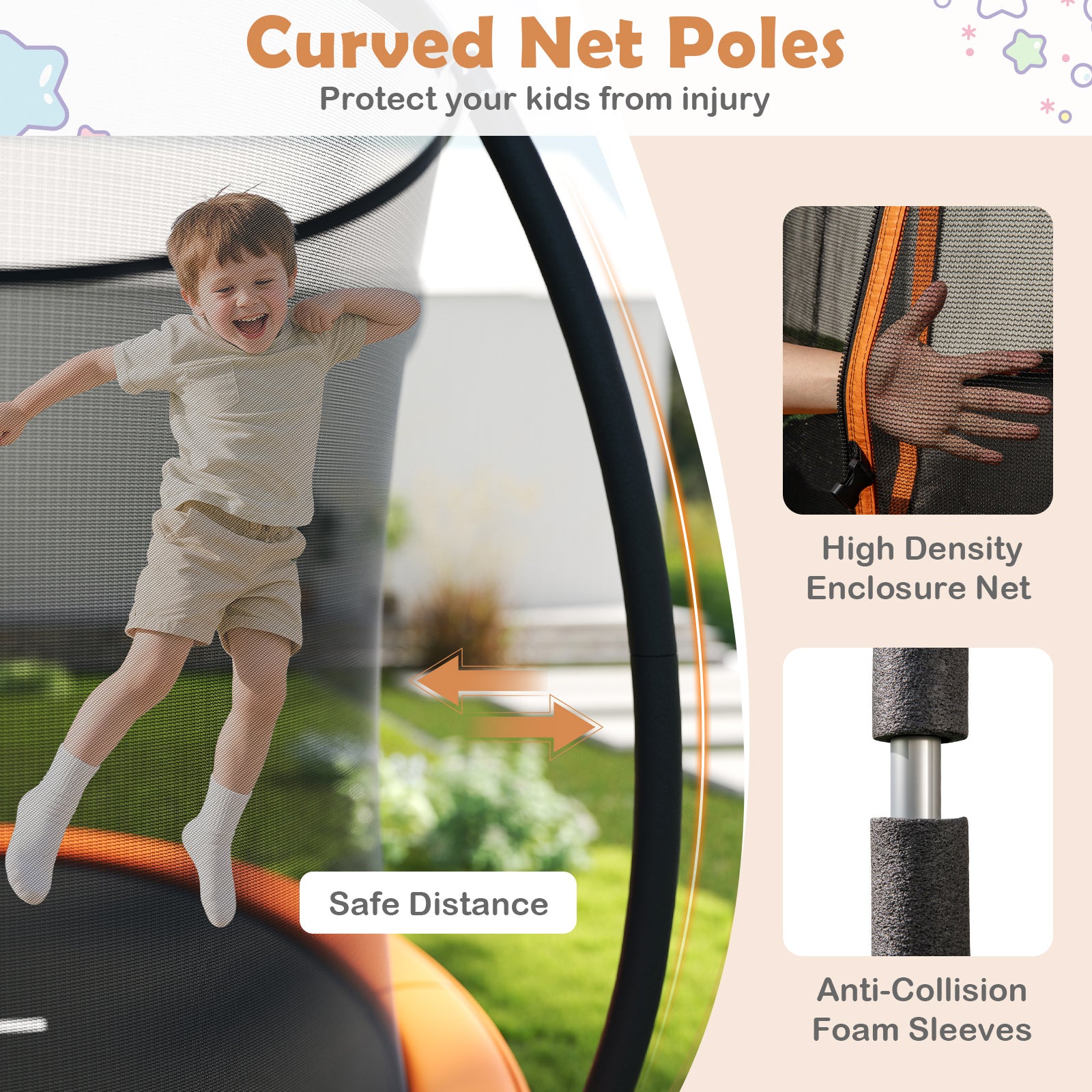 12FT Outdoor Trampoline Heavy-Duty Recreational Trampoline with Safety Enclosure Net, Orange Trampolines at Gallery Canada