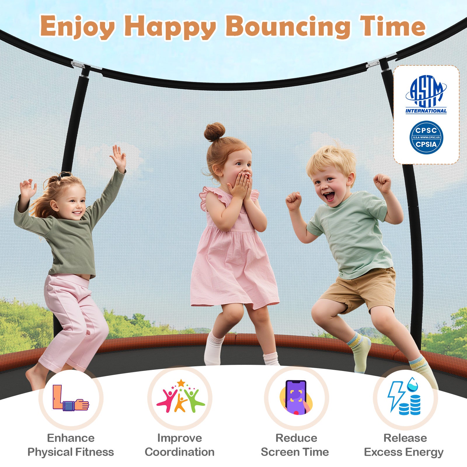 12FT Outdoor Trampoline Heavy-Duty Recreational Trampoline with Safety Enclosure Net, Orange Trampolines at Gallery Canada