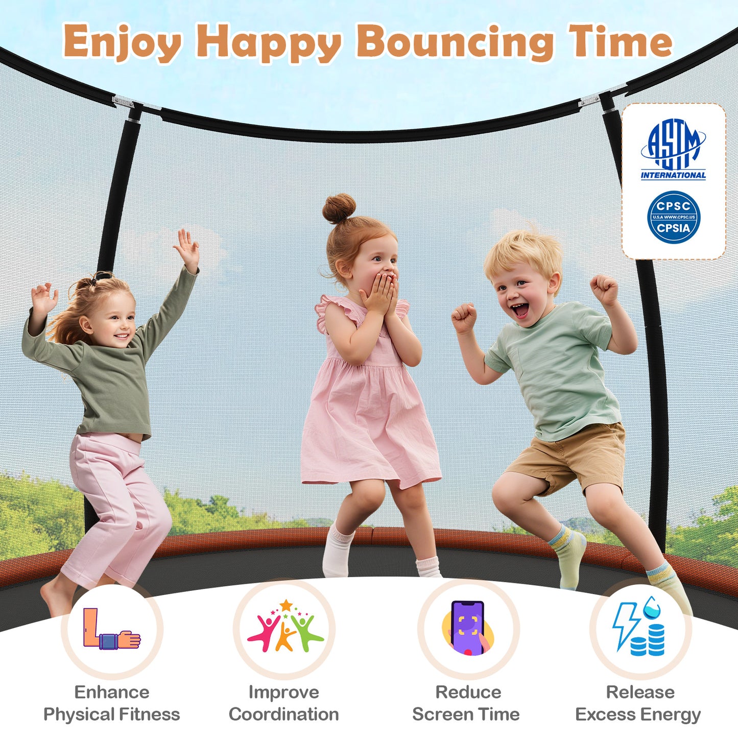 12FT Outdoor Trampoline Heavy-Duty Recreational Trampoline with Safety Enclosure Net, Orange Trampolines at Gallery Canada