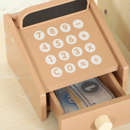 Ensemble de jeu d'épicerie en bois, 61 accessoires, nourriture jouet, caisse enregistreuse