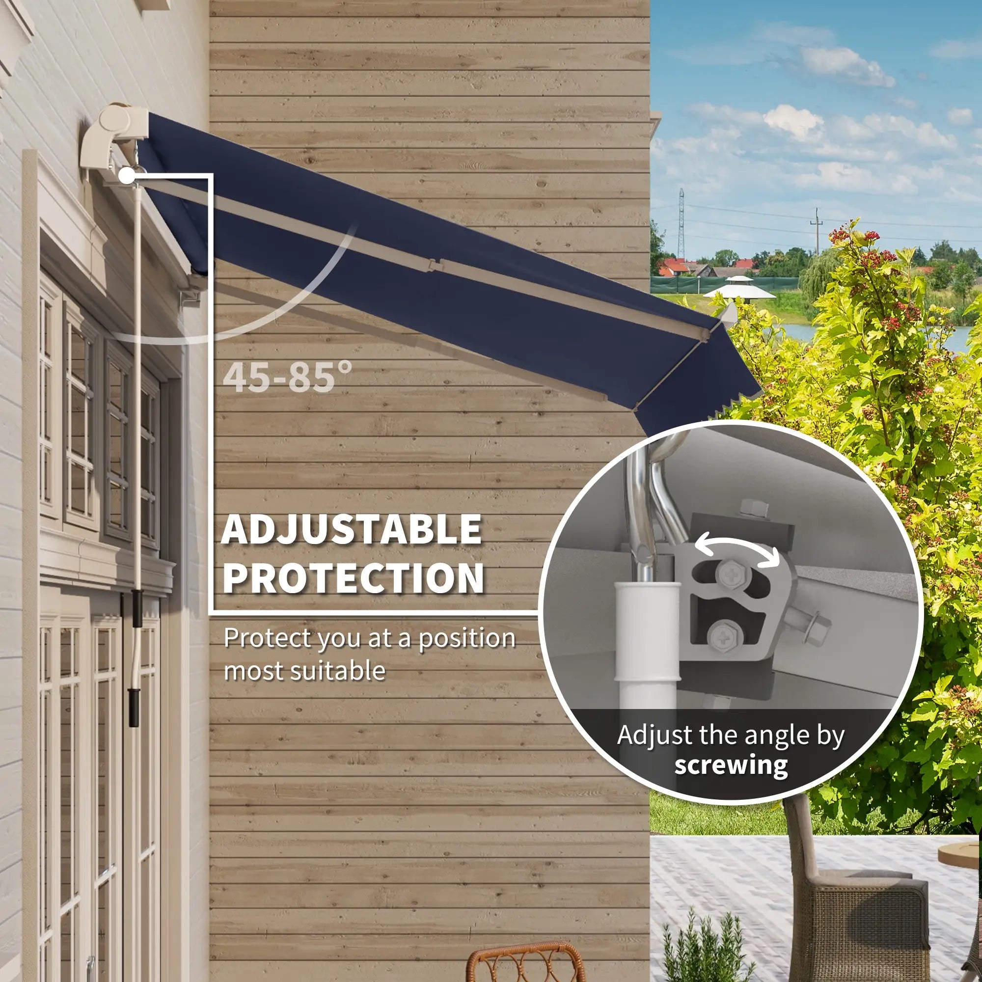 10' x 8' Retractable Awning, Sun Shade Canopy, Aluminum Frame, UV Protection, Blue Deck Awnings at Gallery Canada