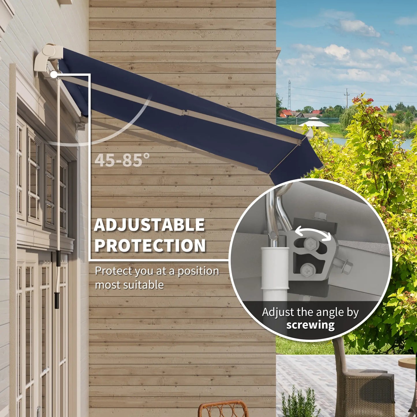 10' x 8' Retractable Awning, Sun Shade Canopy, Aluminum Frame, UV Protection, Blue Deck Awnings at Gallery Canada