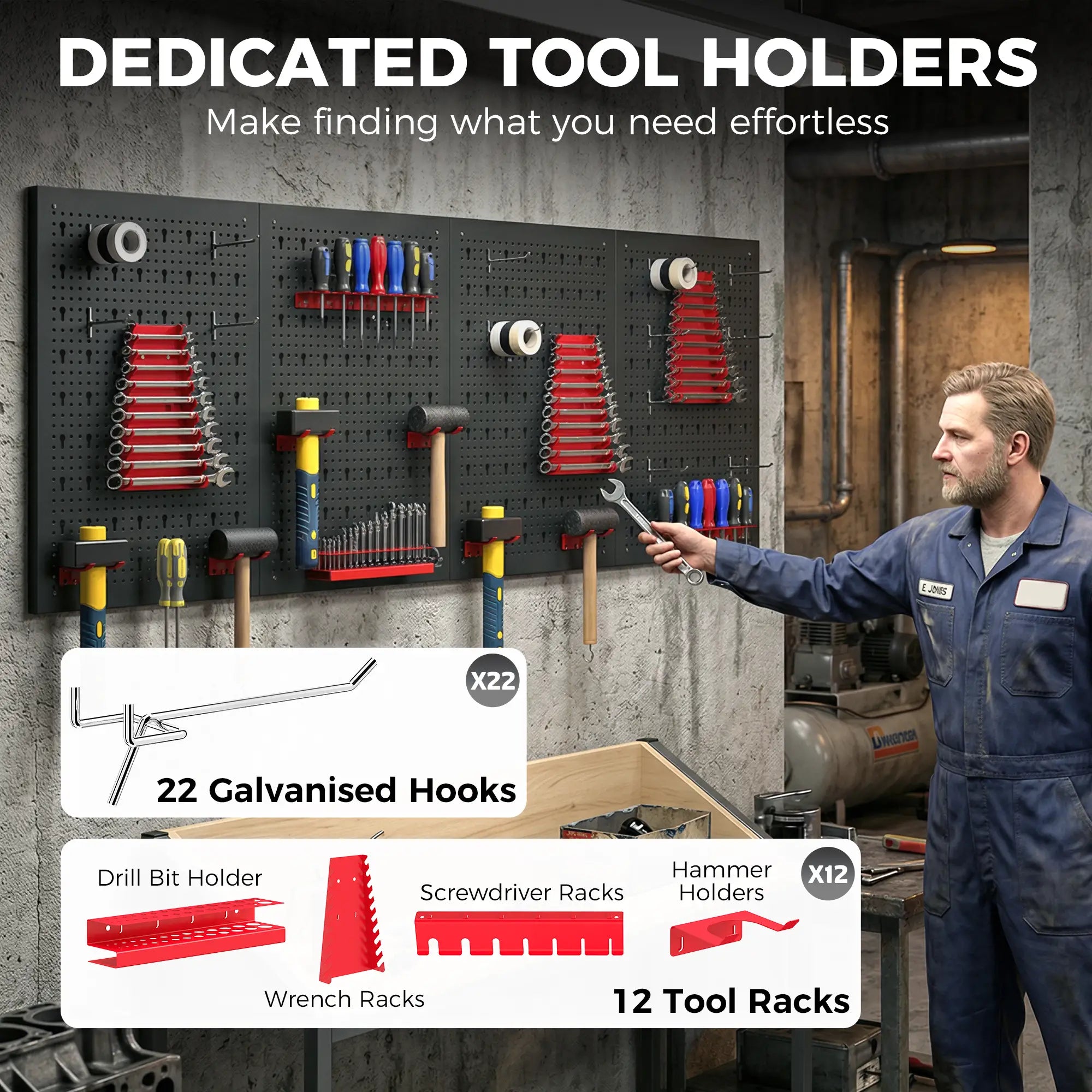 38 Piece Metal Peg Board with Accessories, Shelf Tool Organizer, Black and Red Tool Organizers at Gallery Canada