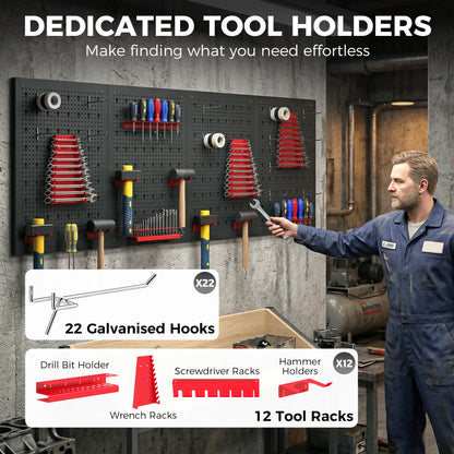 38 Piece Metal Peg Board with Accessories, Shelf Tool Organizer, Black and Red Tool Organizers at Gallery Canada